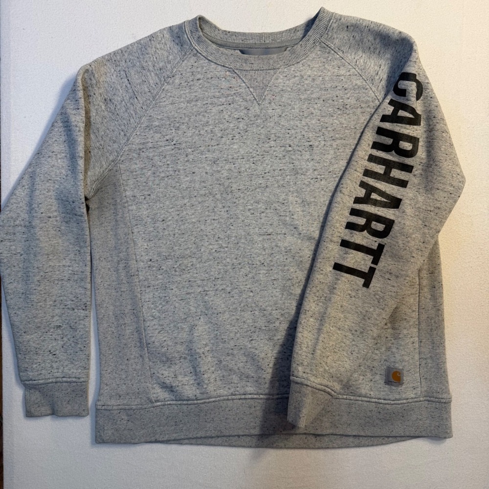 Carhartt Relaxed Fit Crewneck Sweatshirt Gray Marl Sleeve Logo Mens XL 16-18